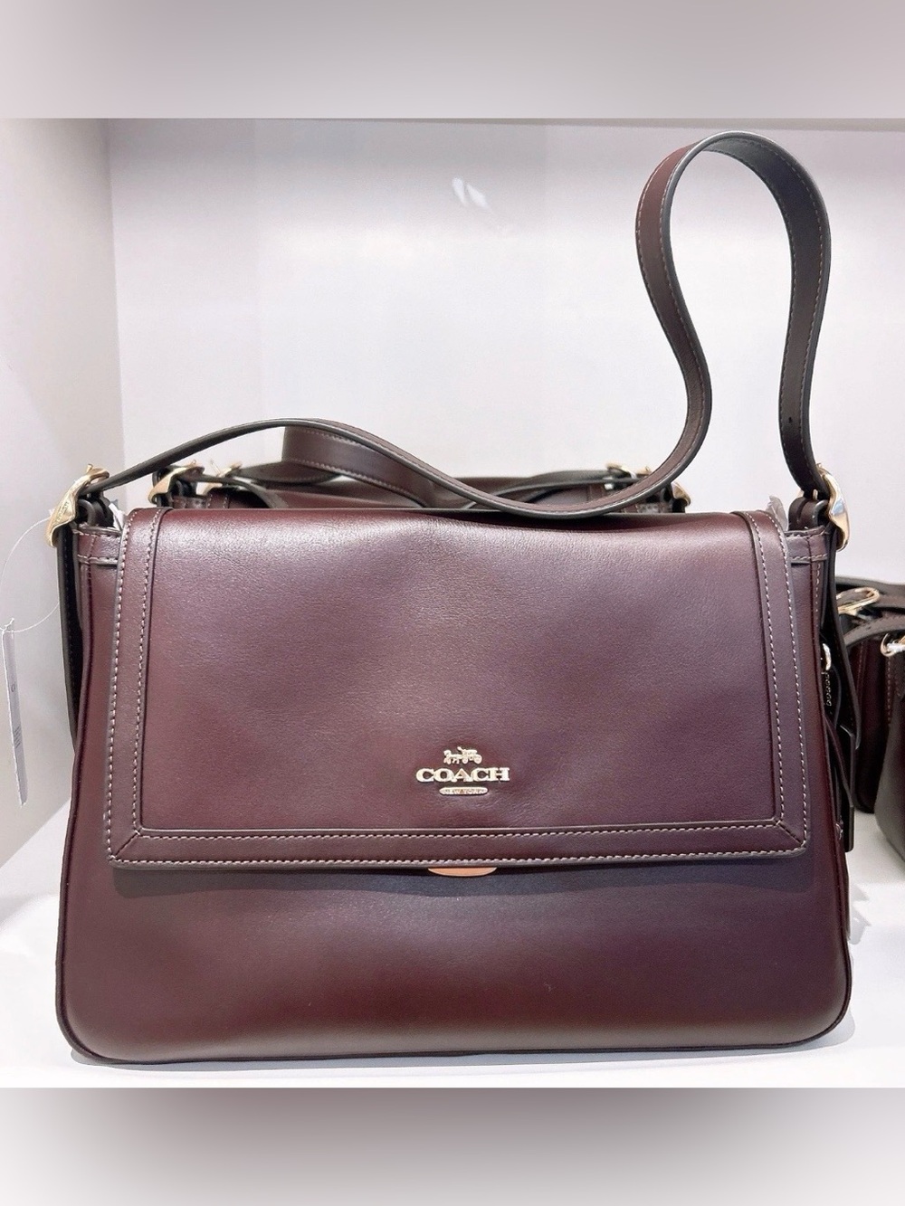 🤍New Coach Large Leather Etta Flap Bag in Espresso (Sold Out)